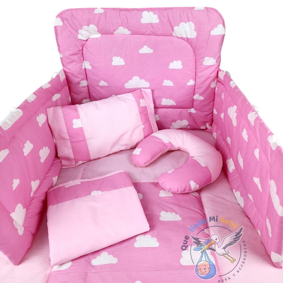 GENERICO - Set Para Cuna Estandar Rosado Nubes