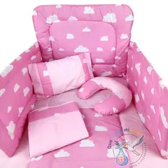 GENERICO - Set para Cuna Estándar Rosado Nubes