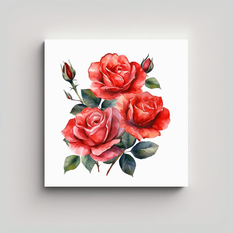GENERICO - Arte Majestuoso De Rosas Rojas Acuarela Clipart 60x60 Cm