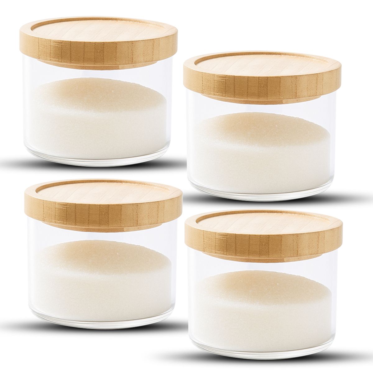 GENERICO - Pack 4 Frasco Contenedor Tarro Hermético Vidrio Bambú 500ml