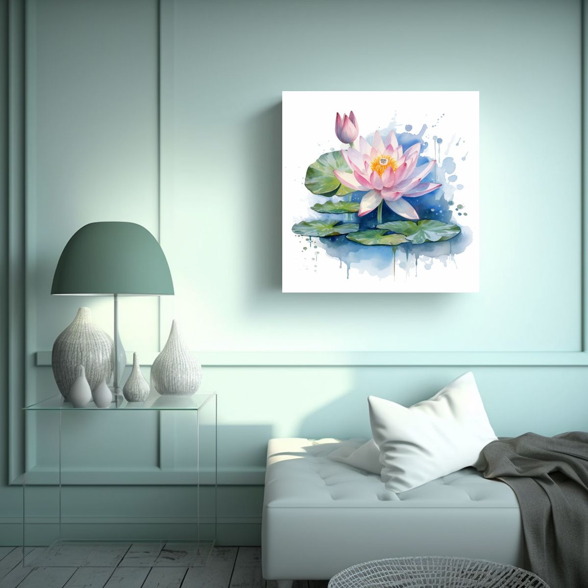 GENERICO - Lienzo Acuarela Loto En Agua Color Completo 60x60 Cm