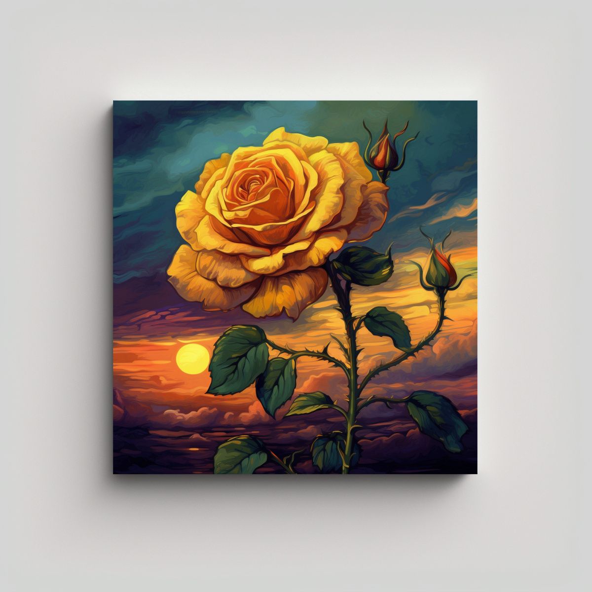 GENERICO - Gran Rosa Amarilla Lienzo Moderno Elegante 90x90 Cm