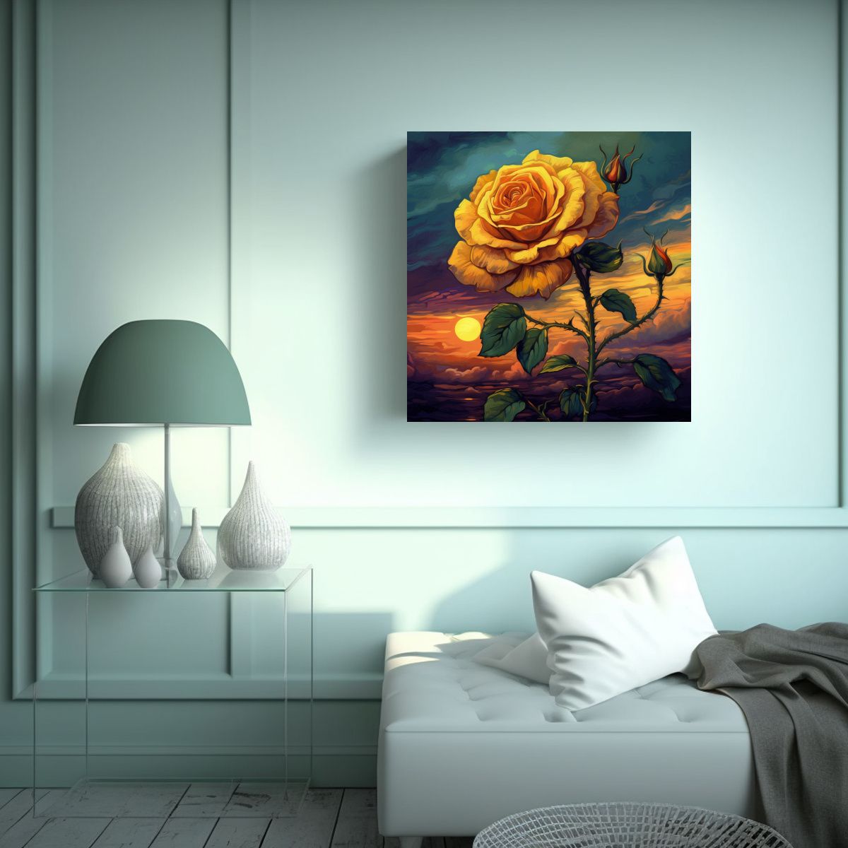 GENERICO - Gran Rosa Amarilla Lienzo Moderno Elegante 90x90 Cm