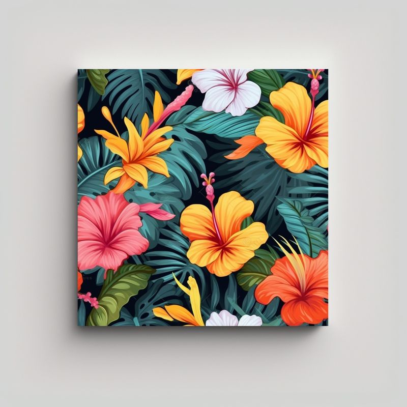 GENERICO - Tropical Flores Coloridas Fondo Clásico Lienzo 90x90 Cm