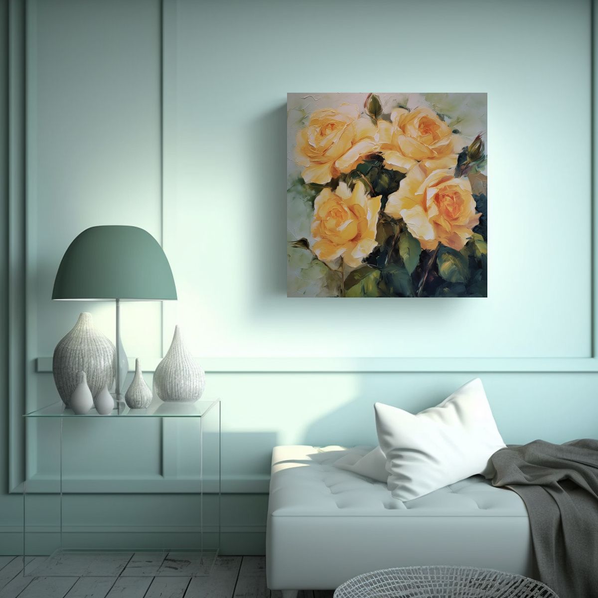 GENERICO - Composición Moderna De Liebre Y Rosas De Durazno 90x90 Cm