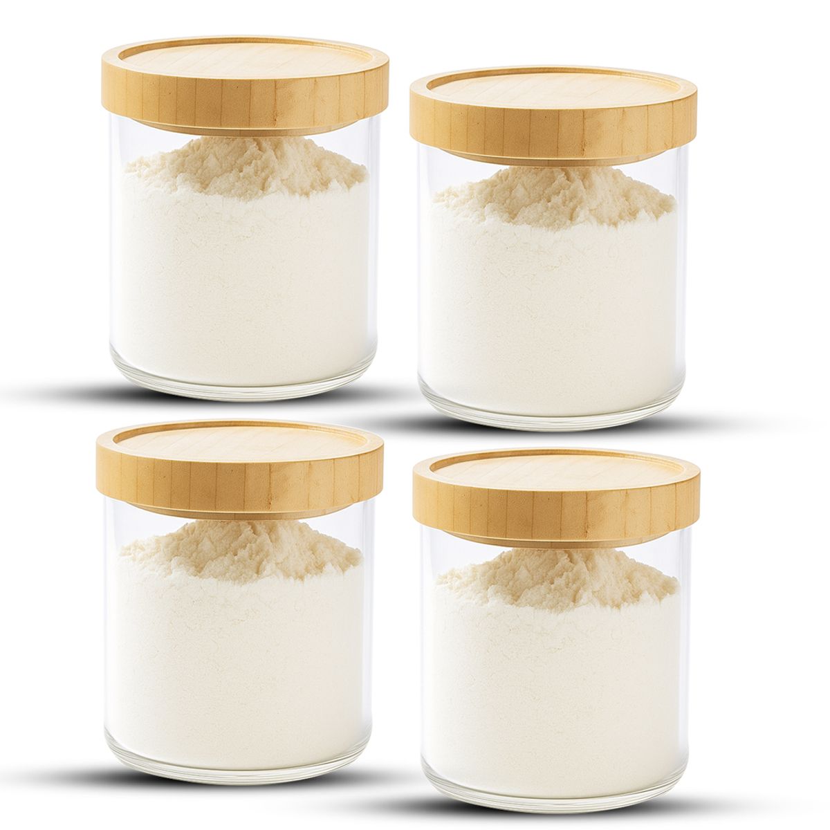 GENERICO - Pack 4 Frasco Contenedor Tarro Hermético Vidrio Bambú 800ml