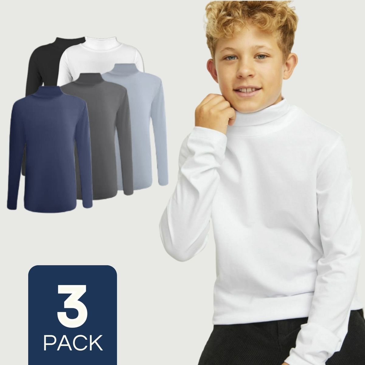 UTILISIMO - Pack 3 Camisetas Polera Beatle Bambú Primera Capa Niño Cuello Alto