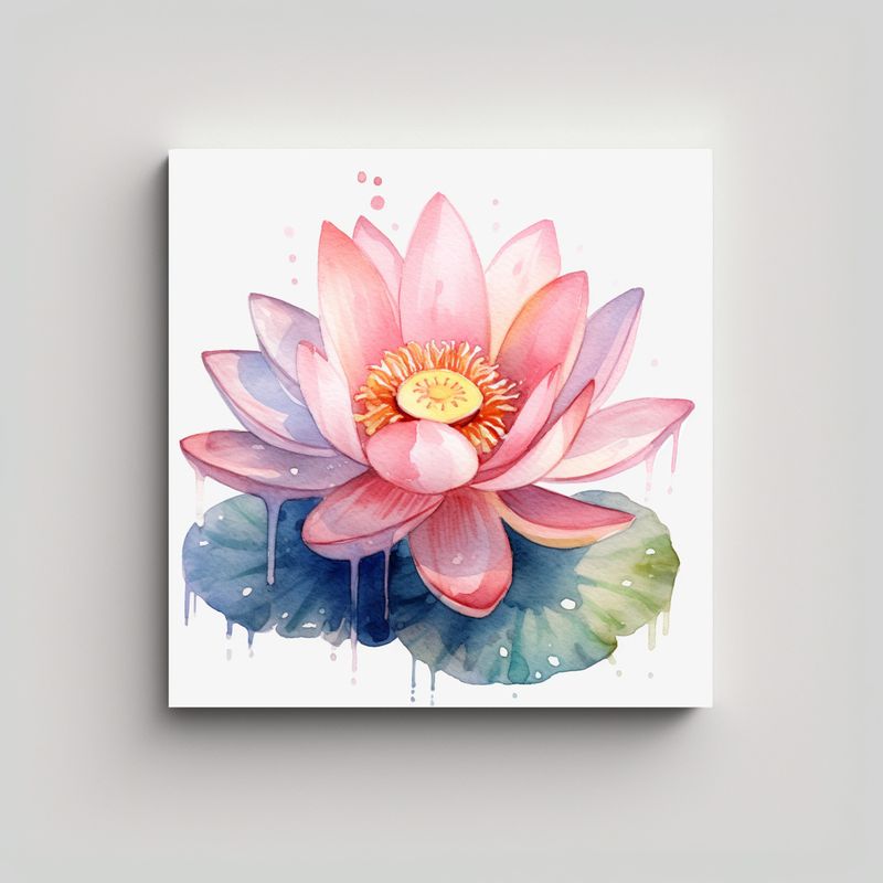 GENERICO - Arte De Acuarela Lotus En Agua Moderno Alegre 90x90 Cm