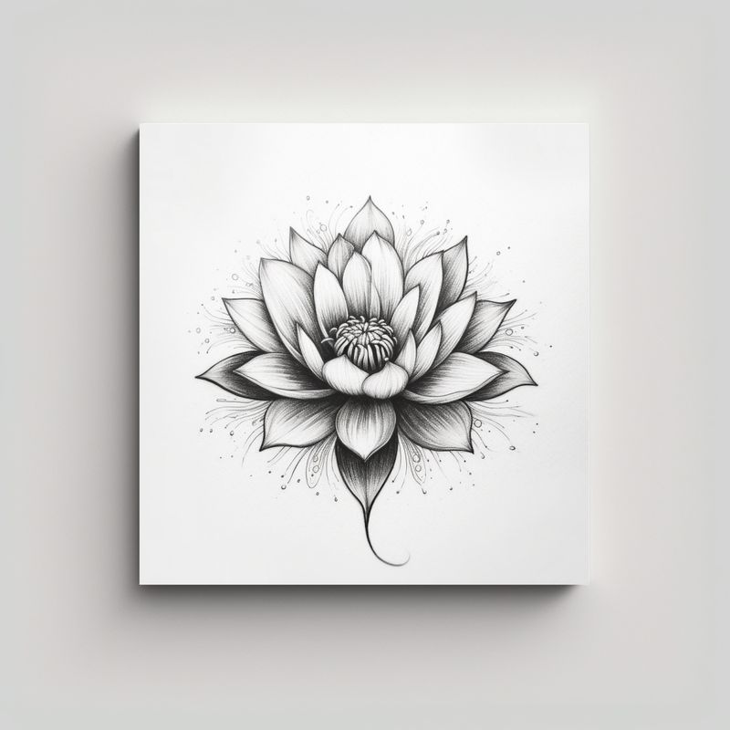 GENERICO - Lienzo Galería Estilo Tatuaje Negro Loto Arte 30x30 Cm
