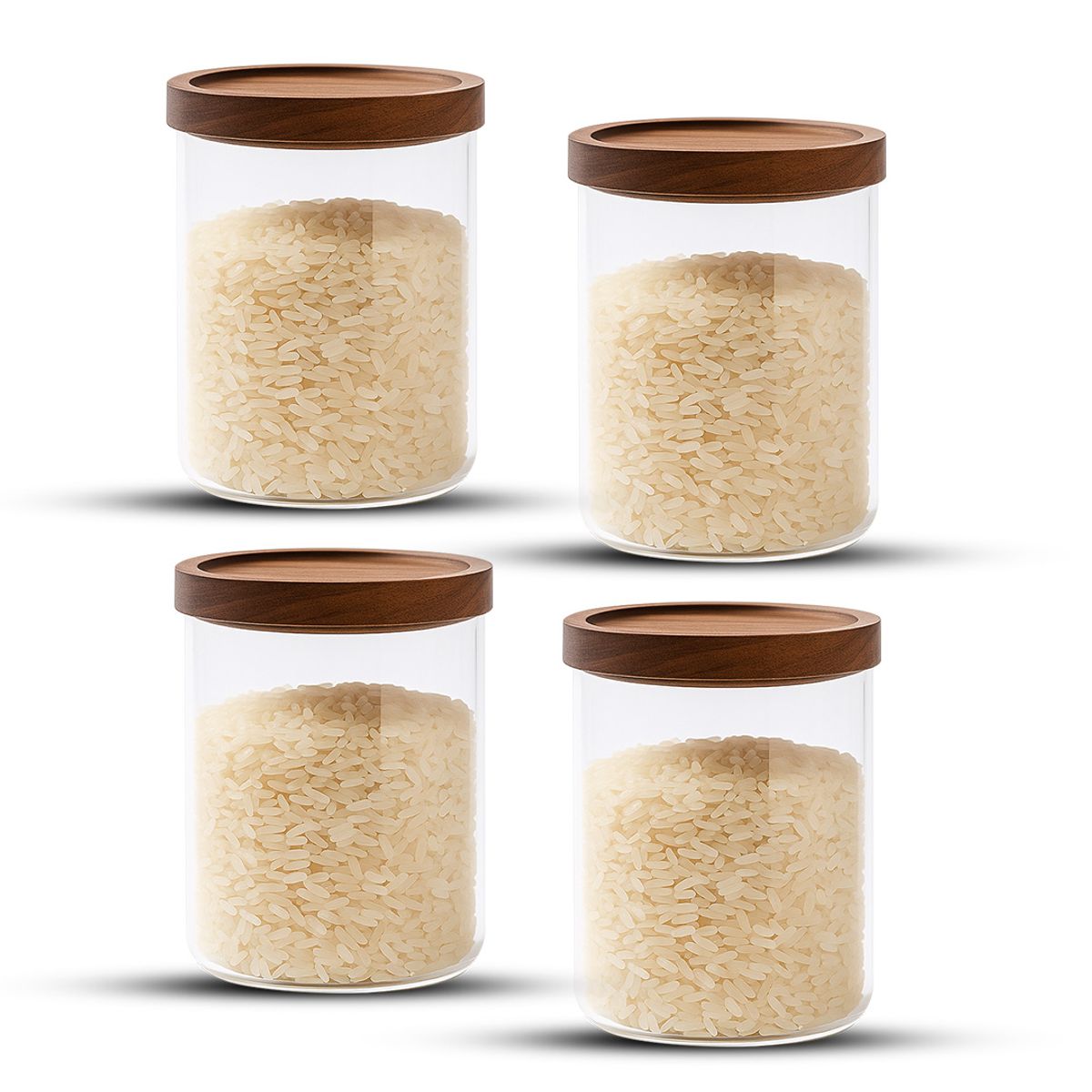 GENERICO - Pack 4 Frasco Contenedor Tarro Hermético Vidrio Acacia 800ml