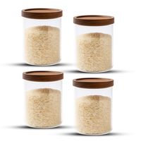 Pack 4 Frasco Contenedor Tarro Hermético Vidrio Acacia 800ml