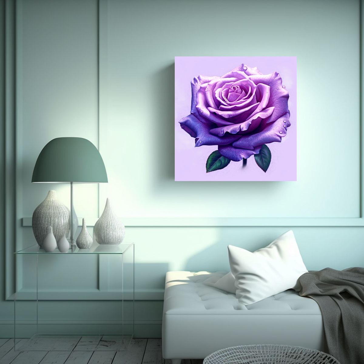 GENERICO - Ilustración Digital Rosa Morada Arte Decorativo 70x70 Cm