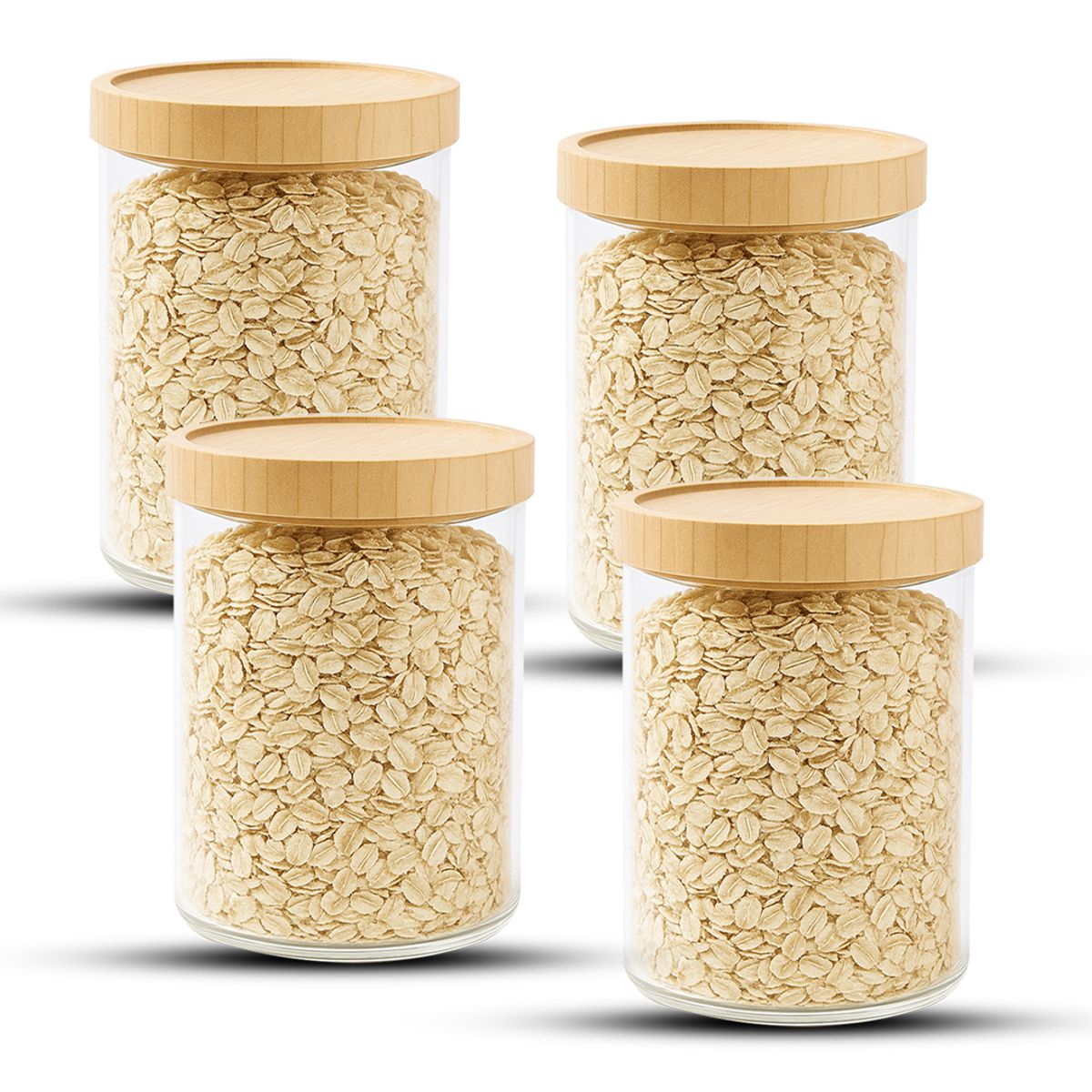 GENERICO - Pack 4 Frasco Contenedor Tarro Hermético Vidrio Bambú 1000ml