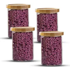 GENERICO - Pack 4 Frasco Contenedor Tarro Hermético Vidrio Bambú 1000ml