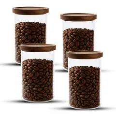 GENERICO - Pack 4 Contenedor Tarro Hermético Vidrio Tapa Acacia 1000ml