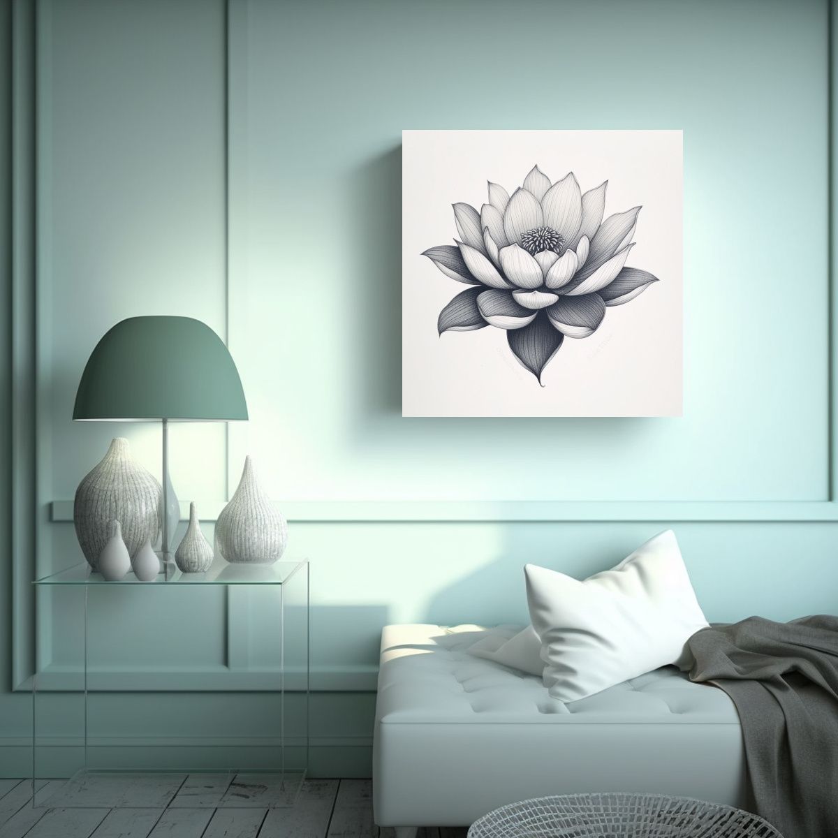 GENERICO - Arte De Tatuaje De Lotus Negro En Tinta Para 90x90 Cm