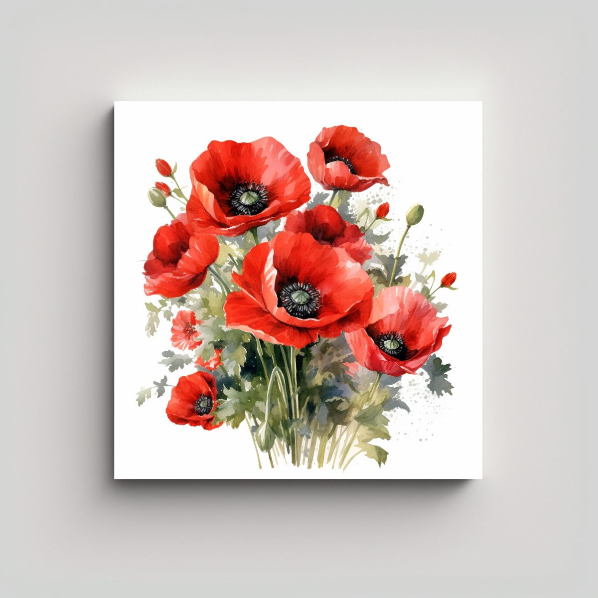 GENERICO - Arte De Acuarela, Amapolas Rojas Grandes, Clipart 60x60 Cm