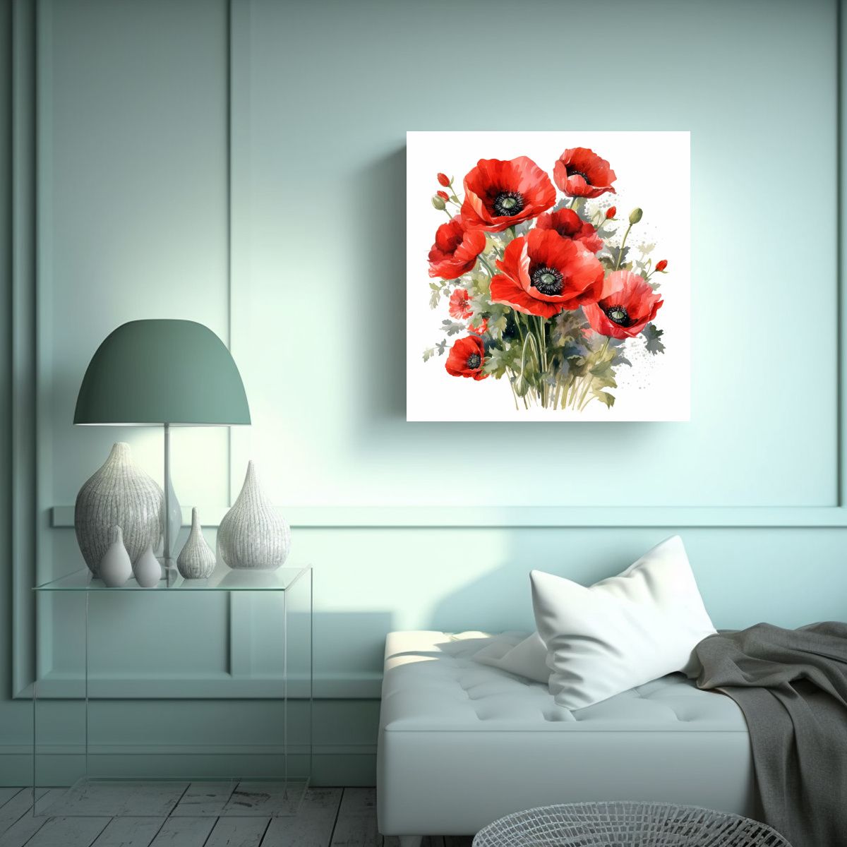 GENERICO - Arte De Acuarela, Amapolas Rojas Grandes, Clipart 60x60 Cm