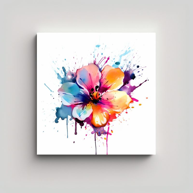 GENERICO - Graffiti De Flores Acuarela Moderno Lienzo En 70x70 Cm