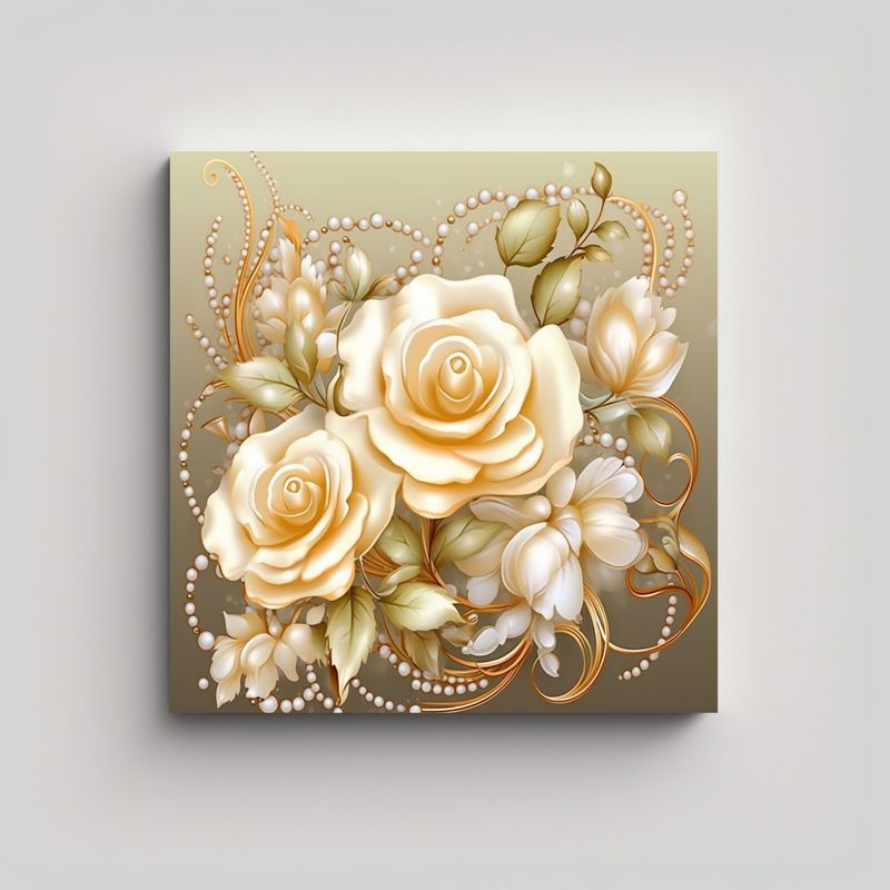 GENERICO - Imagen De Escenario Dorado Con Perlas Y Rosas 50x50 Cm