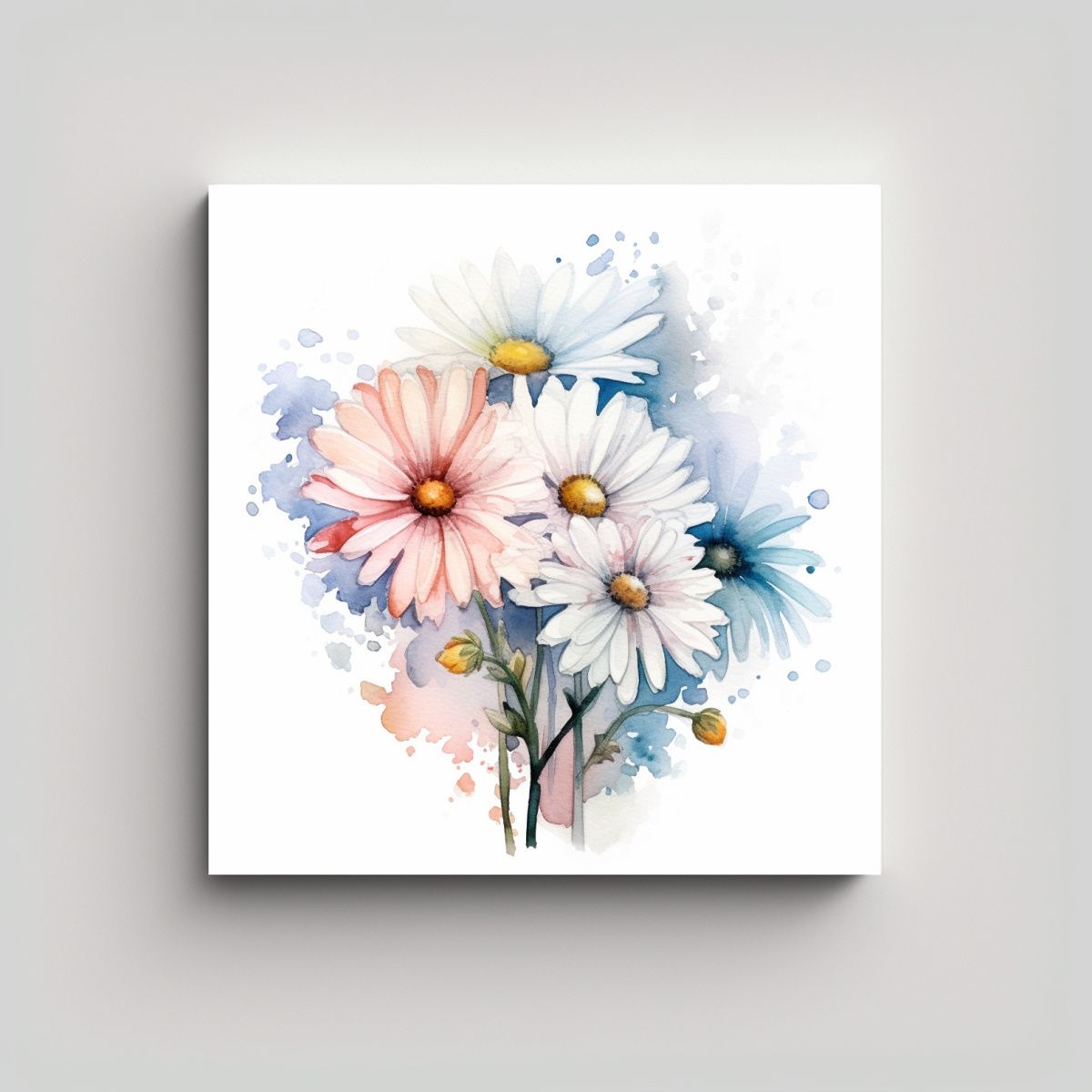 GENERICO - Cuadro De Margaritas Acuarelas Calidas Estudio 70x70 Cm