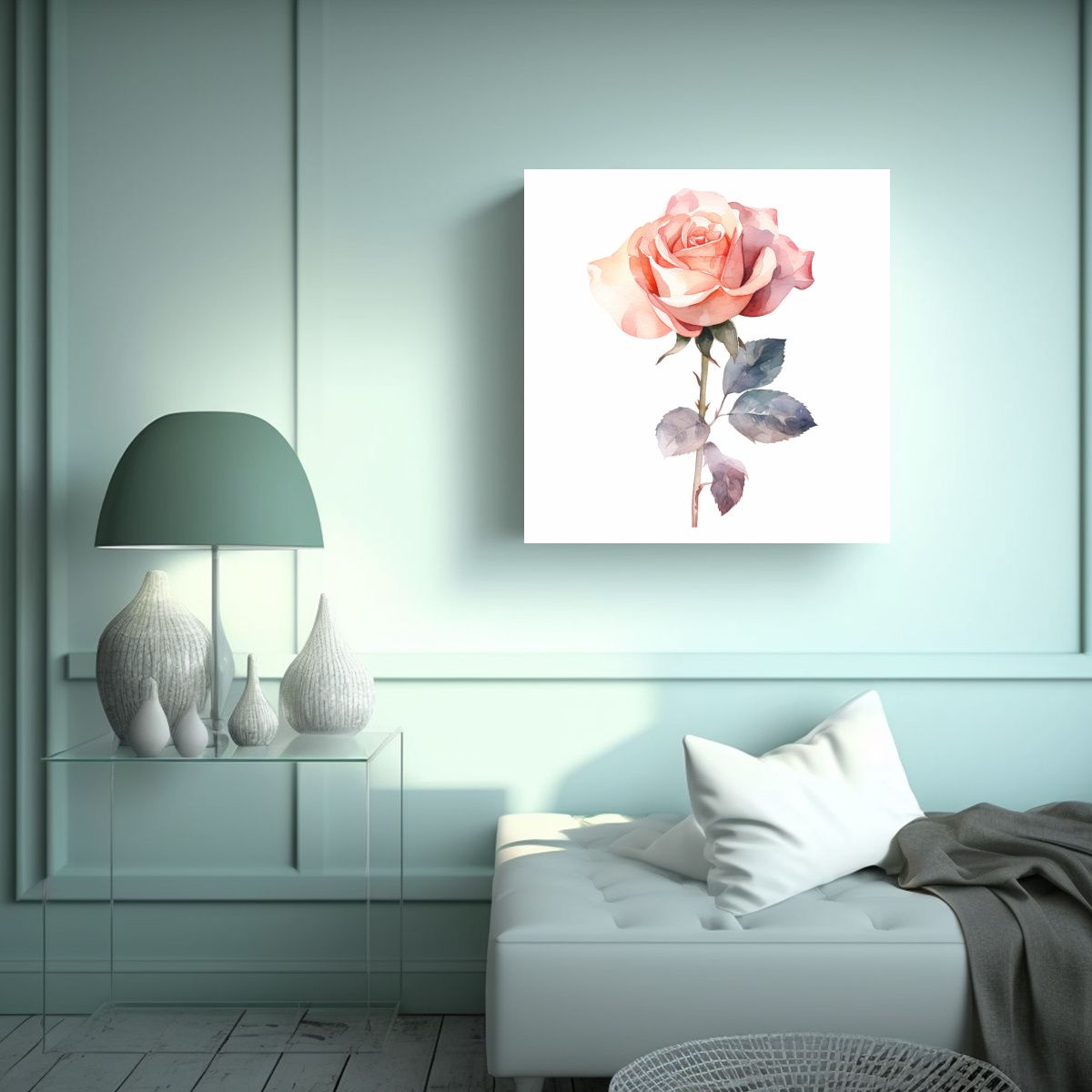 GENERICO - Arte Vectorial De Rosa Acuarela En Fondo Blanco 90x90 Cm