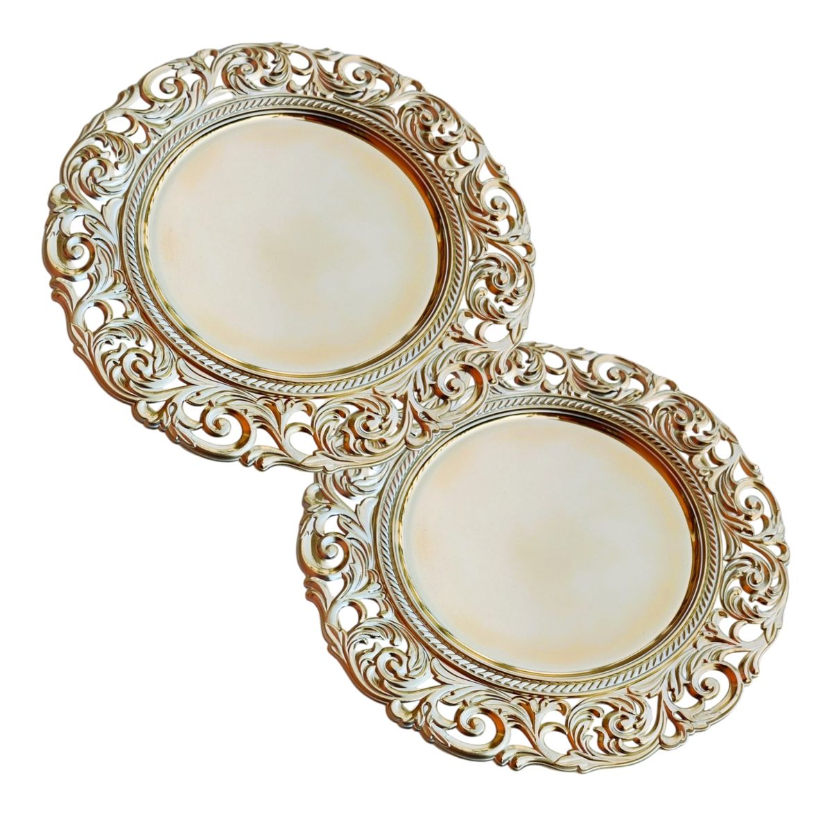 GENERICO - Pack 2 Bandejas & Plato Base Redondo - Dorado