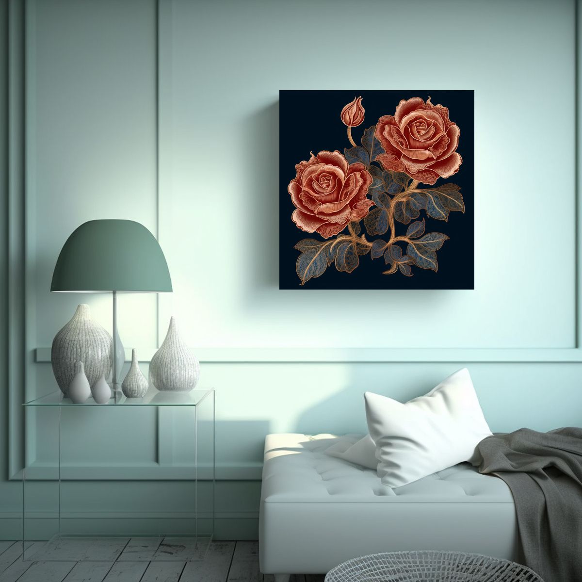GENERICO - Bordado De Rosa Estilizado Arte Callejero Diseño 50x50 Cm