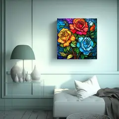 GENERICO - Arte Pared Único Vidrio Manchado Rosa Patrón 50x50 Cm