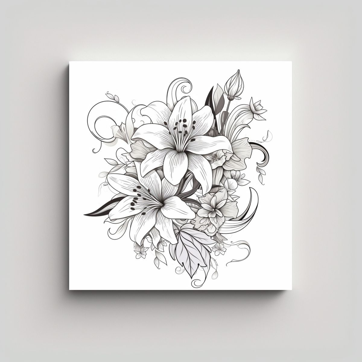 GENERICO - Arte Floral Minimalista Líneas Blancas Estilo 60x60 Cm