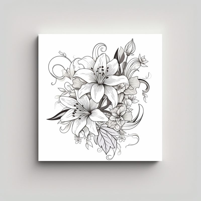 GENERICO - Arte Floral Minimalista Líneas Blancas Estilo 40x40 Cm