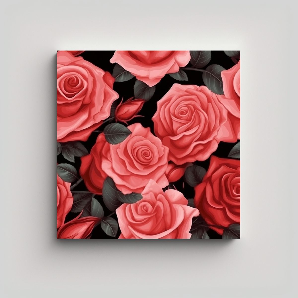 GENERICO - Lienzo Realista De Rosas Rojas Y Rosadas Para 80x80 Cm