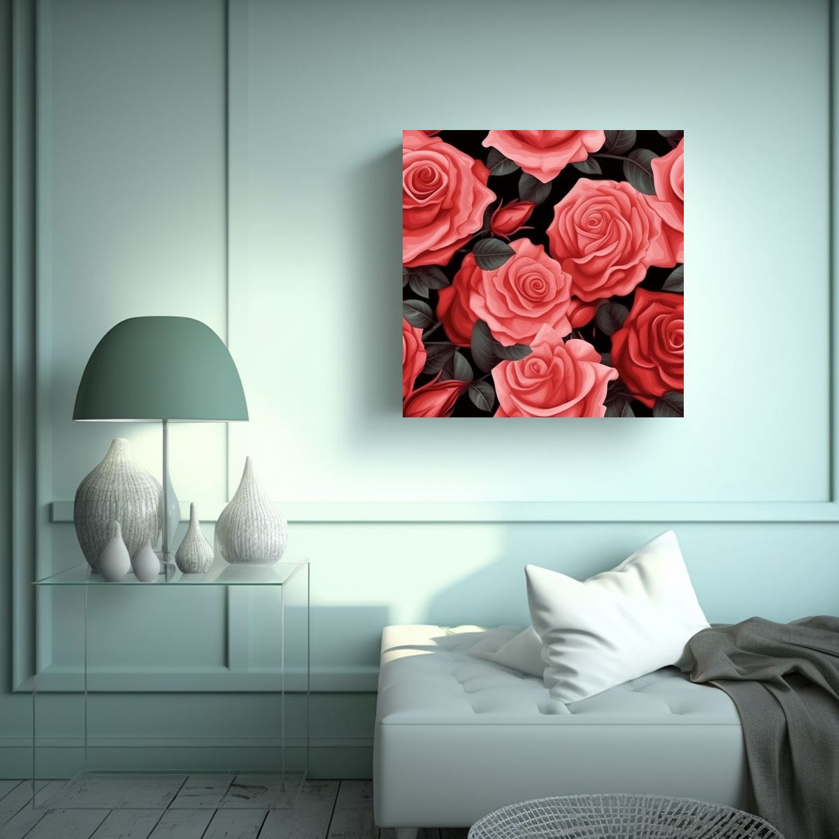 GENERICO - Lienzo Realista De Rosas Rojas Y Rosadas Para 80x80 Cm