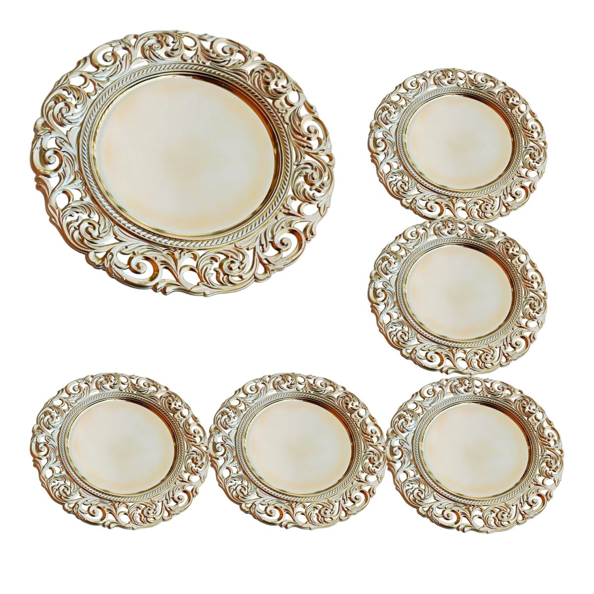 GENERICO - Pack 6 Bandejas & Plato Base Redondo - Dorado