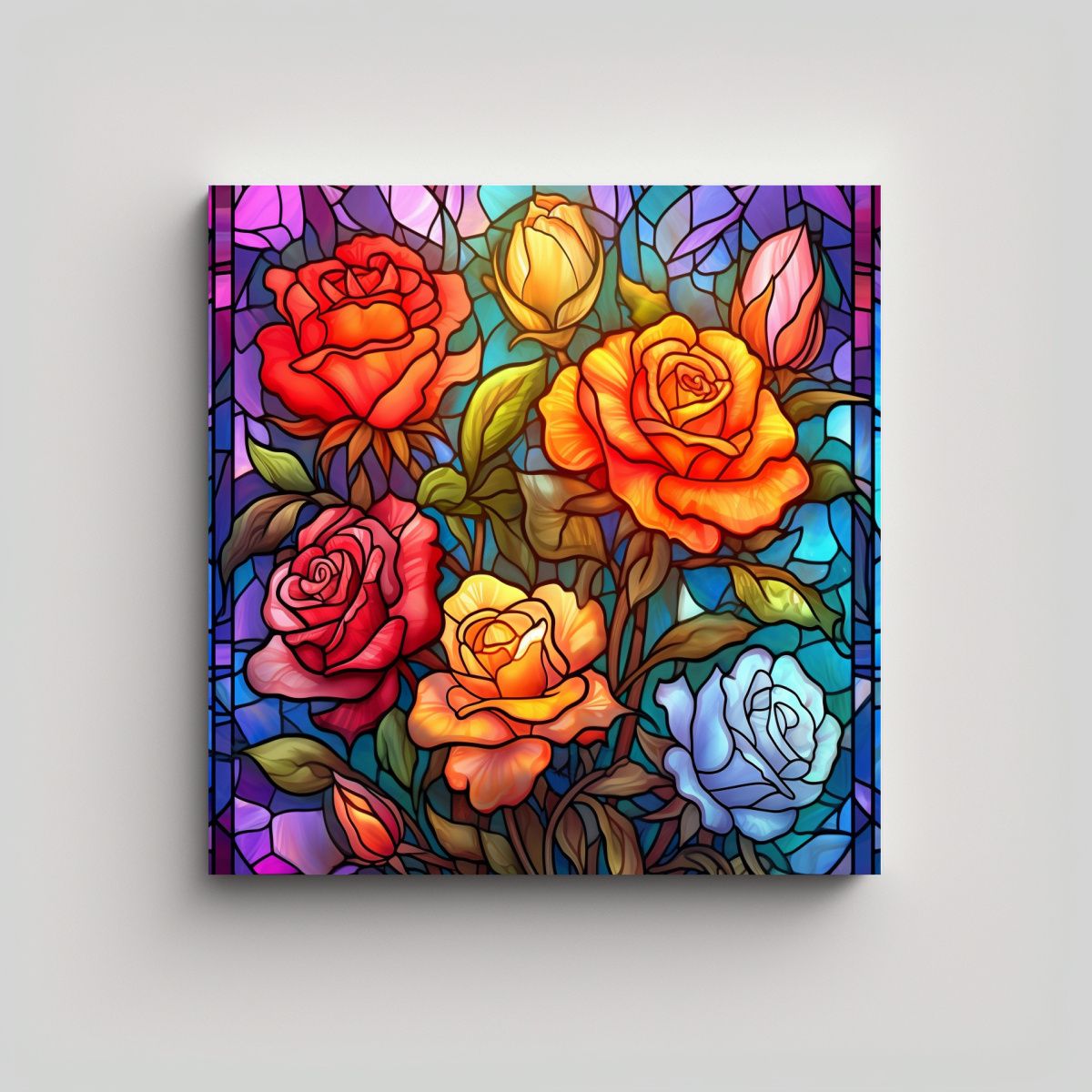 GENERICO - Cuadrado Mural Vidrio Manchado Rosas Flores 80x80 Cm