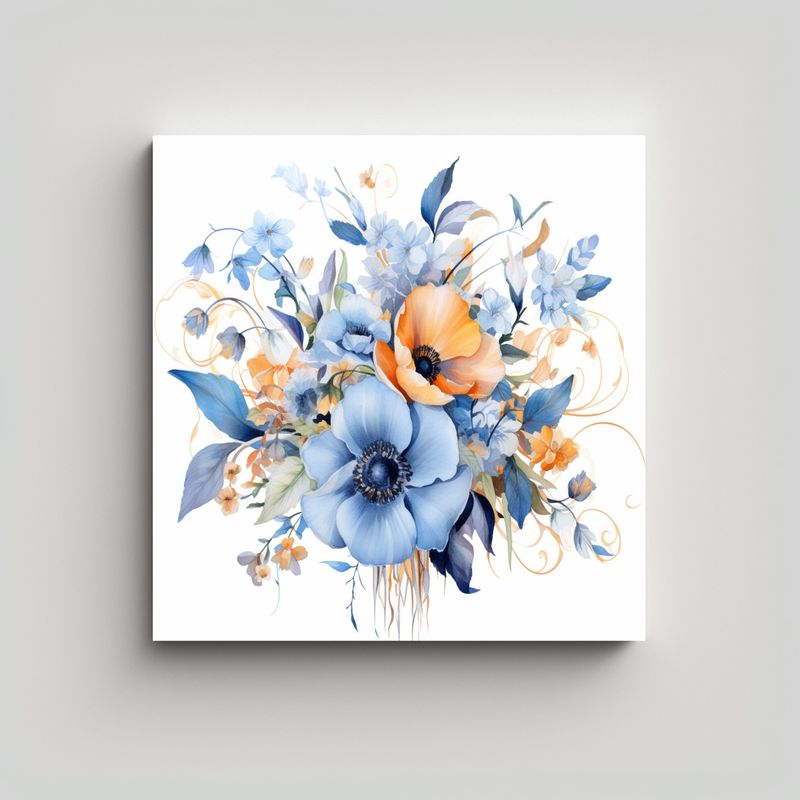 GENERICO - Arte Moderno Acuarela Azul Flores Petalos Lienzo 40x40 Cm