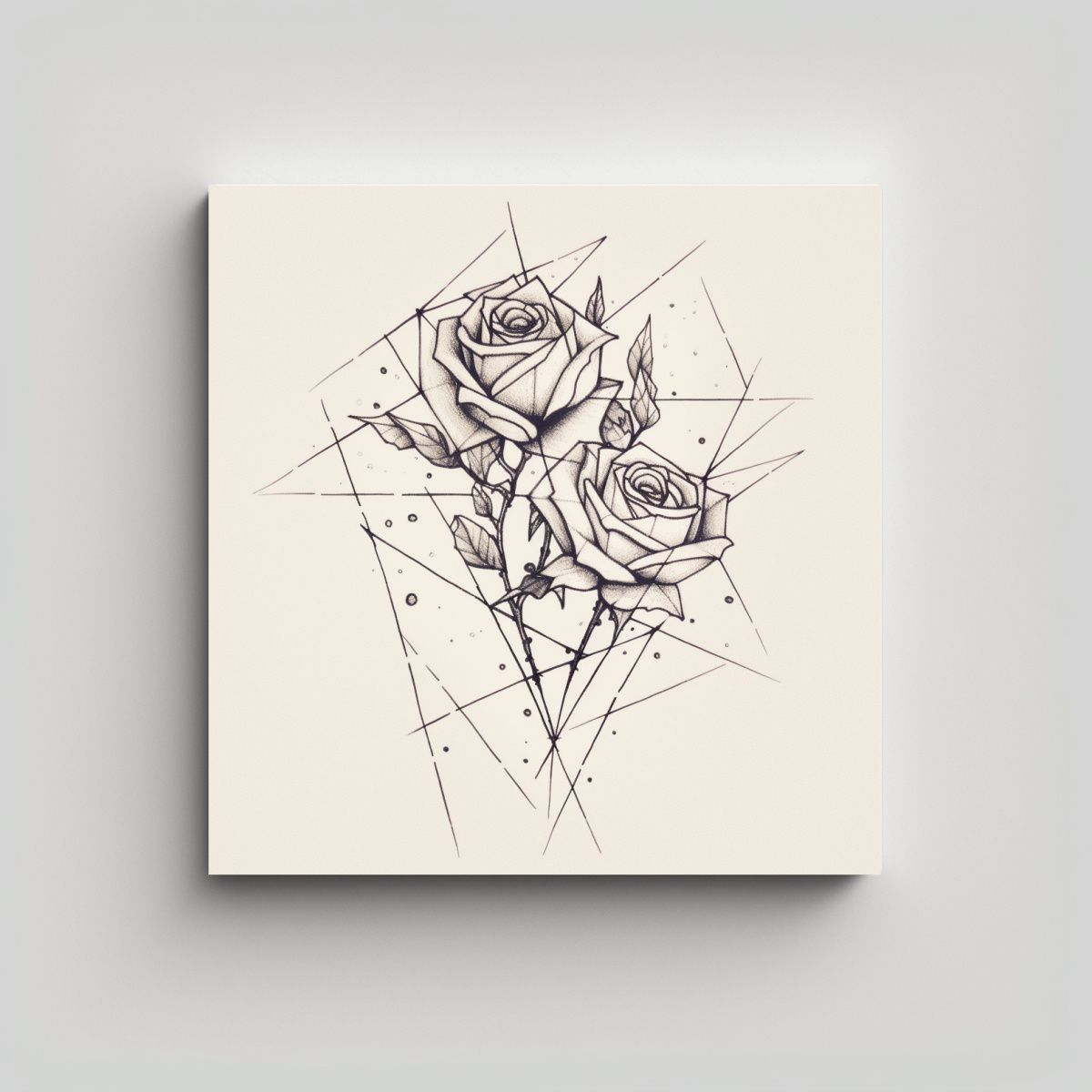 GENERICO - Lienzo Minimalista De Rosas - Arte De Tatuaje En 90x90 Cm