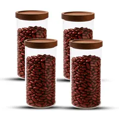 GENERICO - Pack 4 Contenedor Tarro Hermético Vidrio Tapa Acacia 1400ml