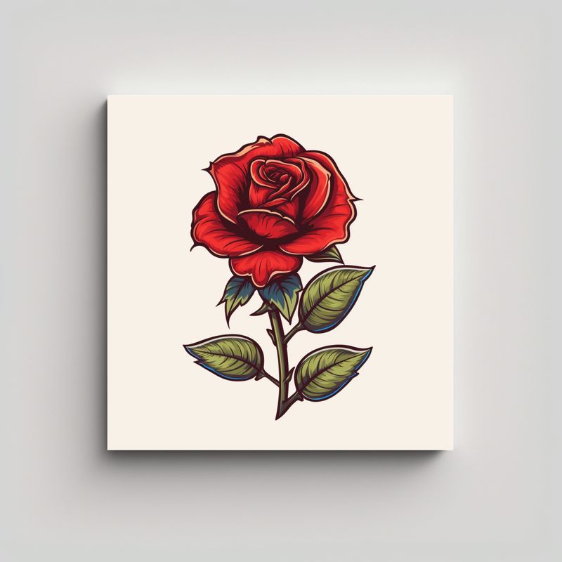GENERICO - Ilustración Simple De Rosa Roja En Cuadro De 50x50 Cm