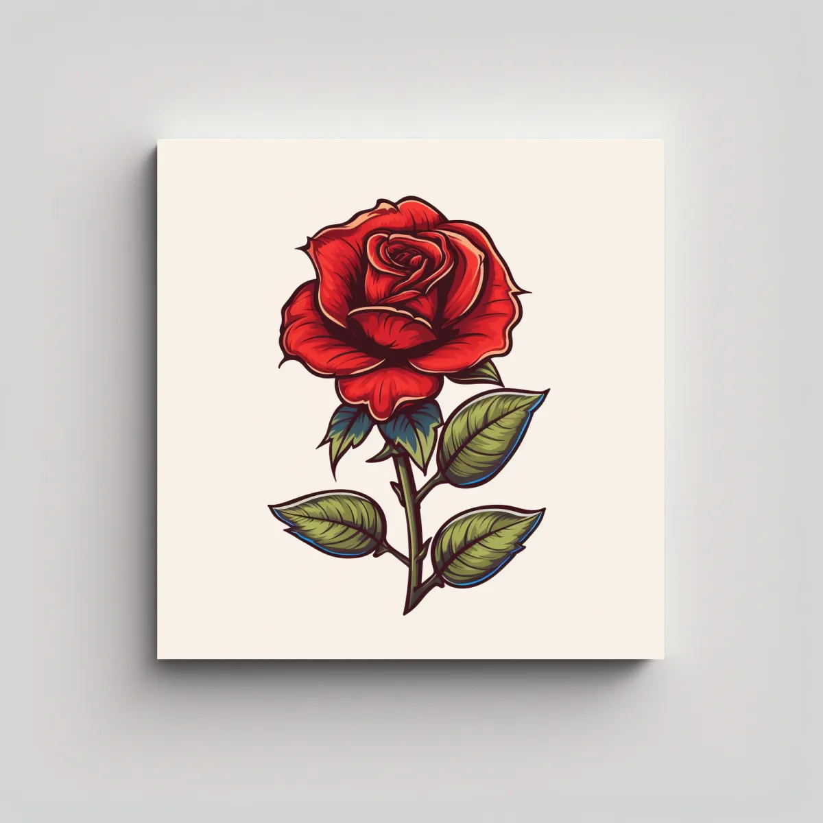 GENERICO - Ilustración Simple De Rosa Roja En Cuadro De 40x40 Cm