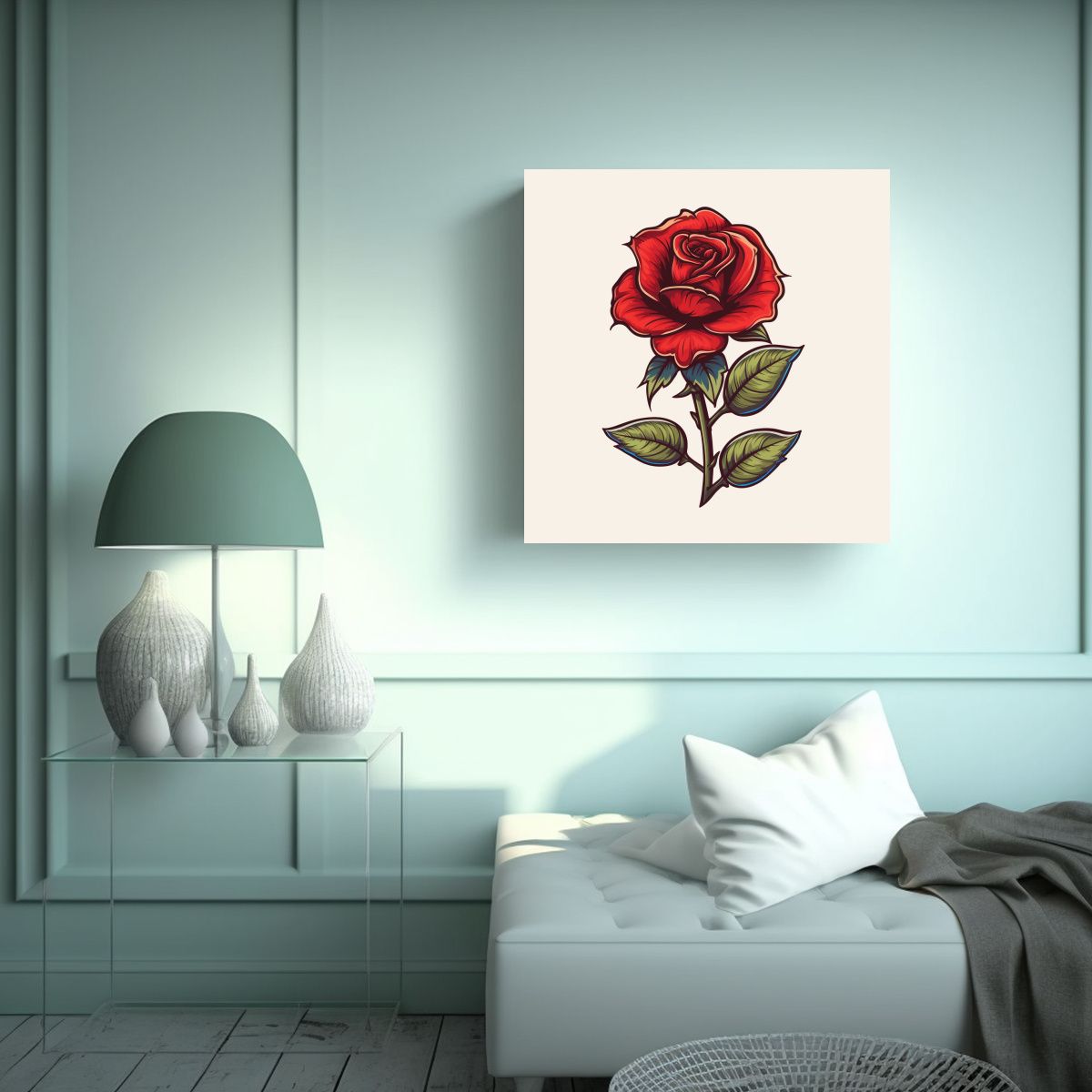GENERICO - Ilustración Simple De Rosa Roja En Cuadro De 40x40 Cm