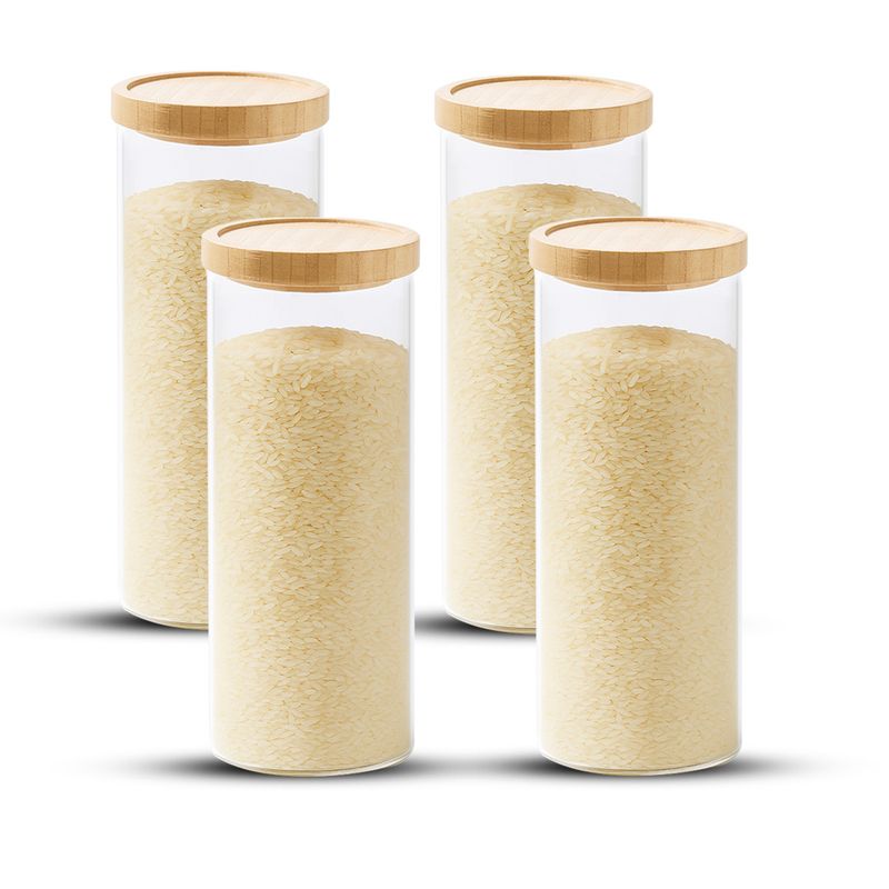 GENERICO - Pack 4 Contenedor Tarro Hermético Vidrio Tapa Bambú 2200ml