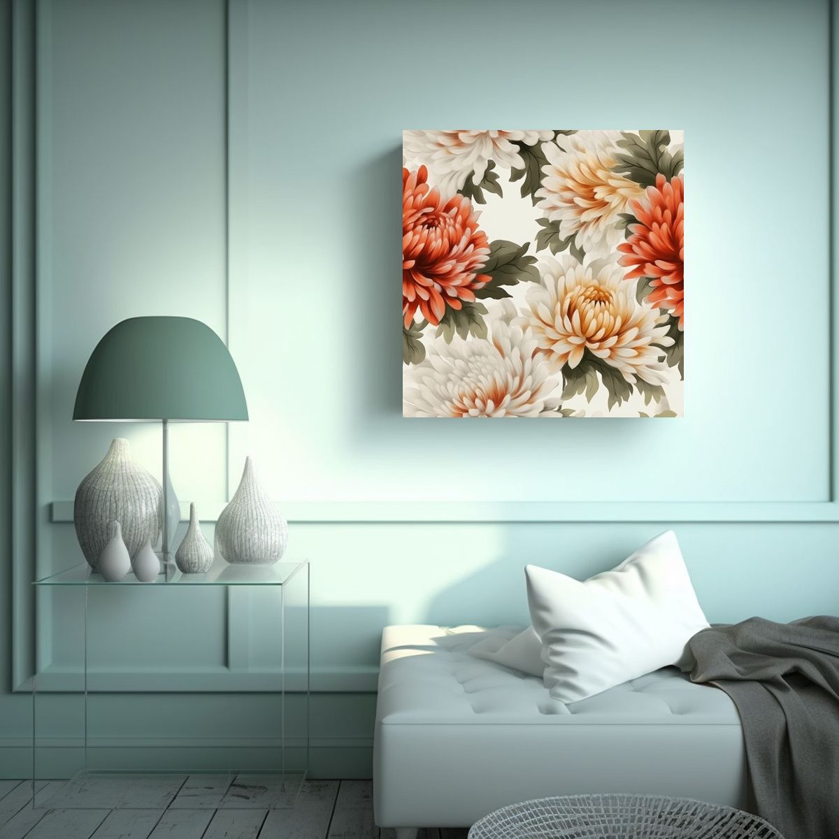 GENERICO - Arte De Pared Floral Con Crisantemos En Fondo 60x60 Cm
