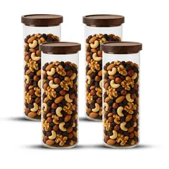 GENERICO - Pack 4 Contenedor Tarro Hermético Vidrio Tapa Acacia 2200ml
