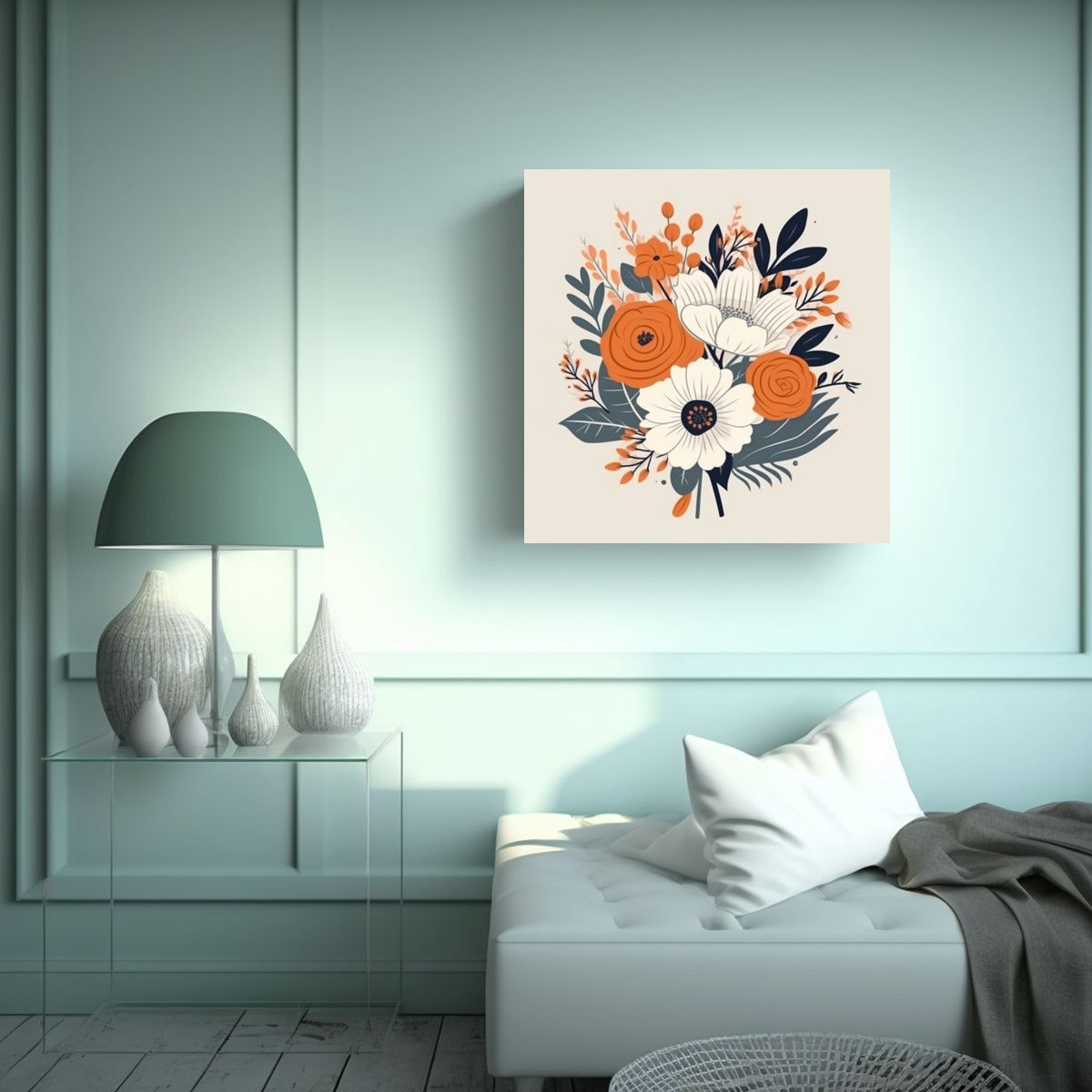 GENERICO - Conceptual Canva Ramo De Flores Estilizado Sobre 90x90 Cm