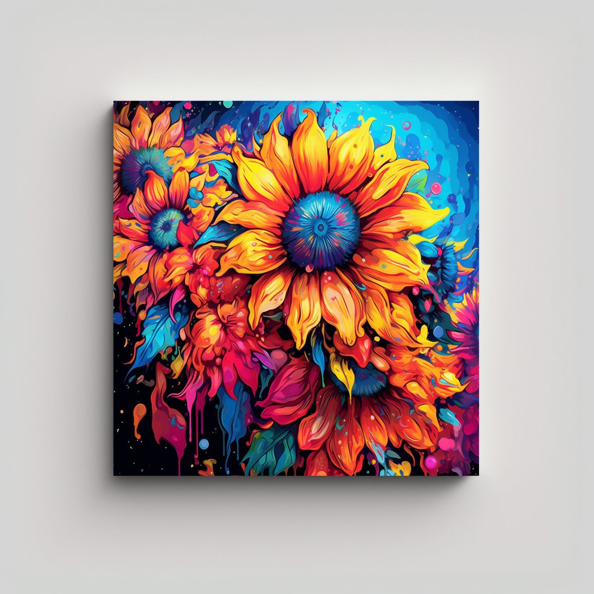 GENERICO - Pintura Alegre De Girasoles Lienzo De Tela Arte 30x30 Cm