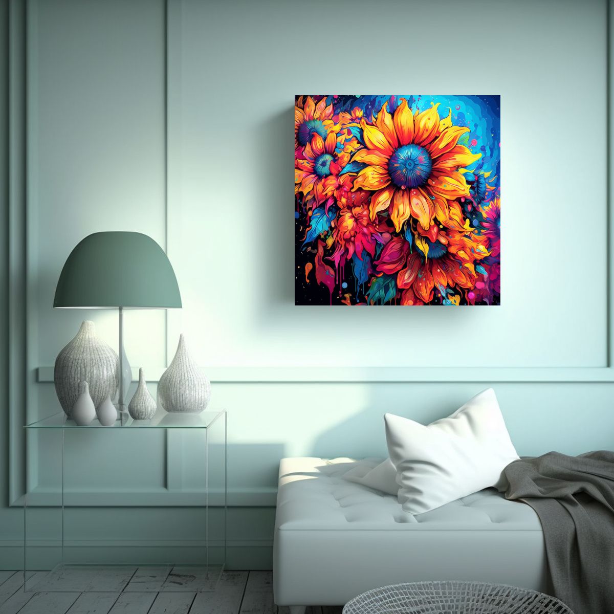 GENERICO - Pintura Alegre De Girasoles Lienzo De Tela Arte 30x30 Cm