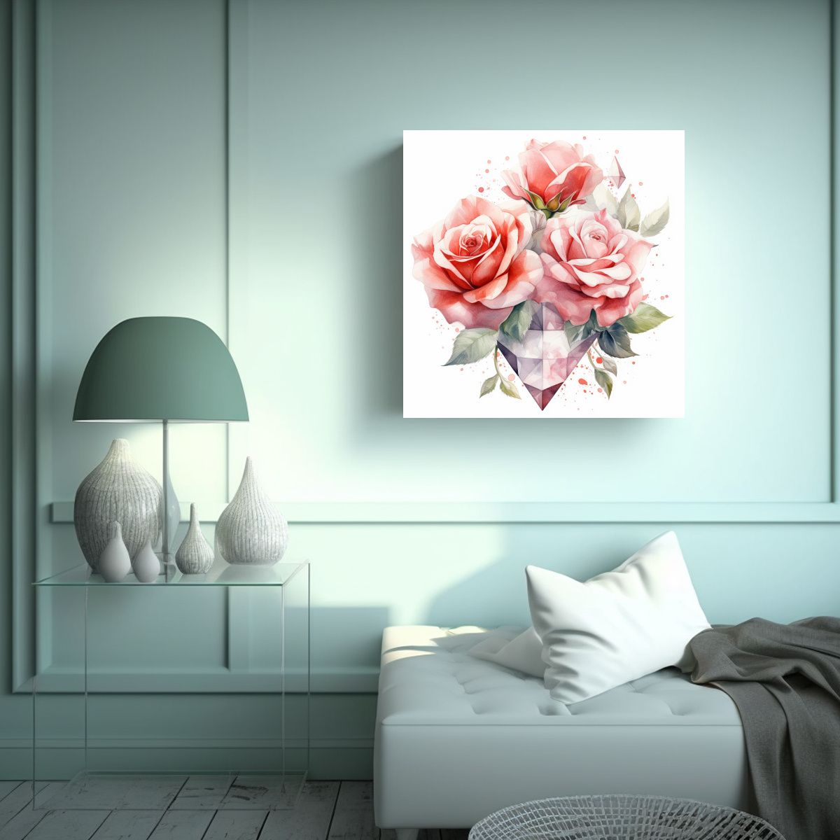 GENERICO - Composición Armoniosa De Rosas En Acuarela Y 30x30 Cm