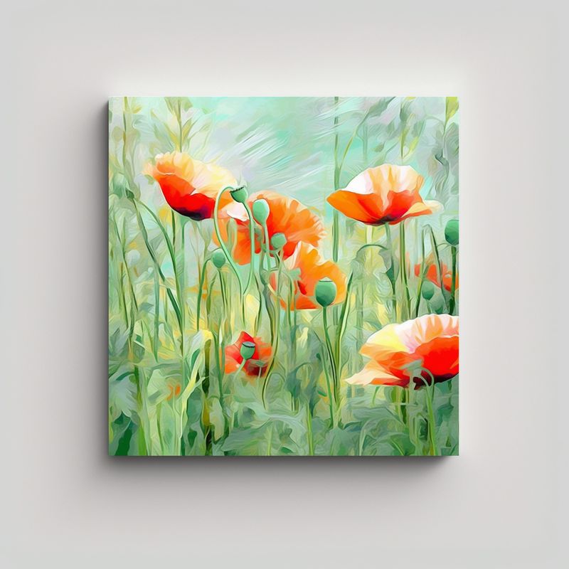 GENERICO - Diseño Textil Con Amapolas Composición 40x40 Cm