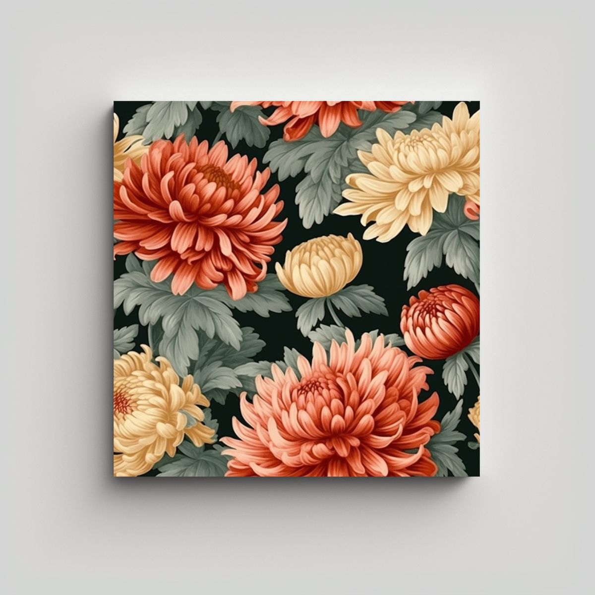 GENERICO - Patrón Botánico Realista De Crisantemos Chinos 50x50 Cm